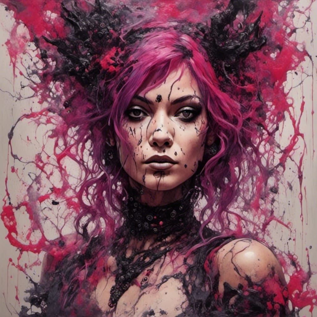 Gothic Fantasy Pinup in Surreal Comic Style