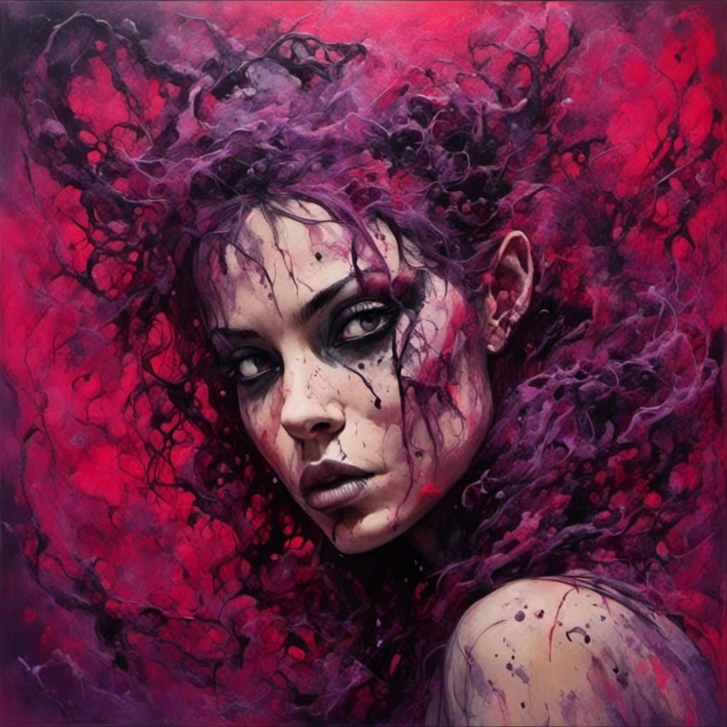 Gothic Pinup in Surreal Comic Style