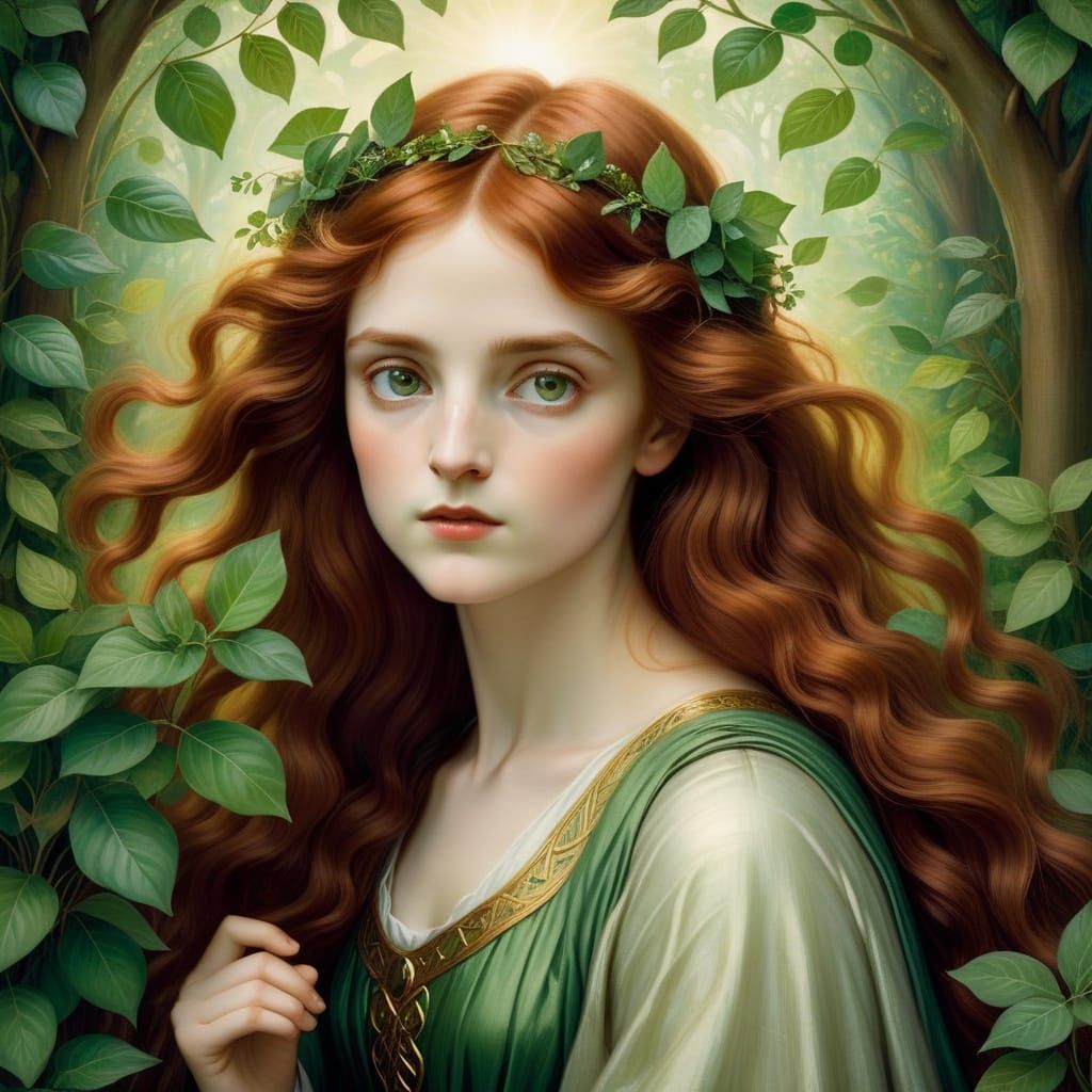 Mystical Goddess Portrait in Pre-Raphaelite Style