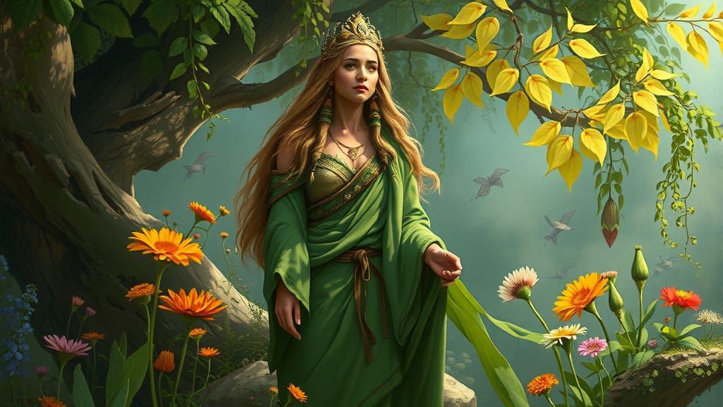 Ethereal Mother Earth in Lush Landscape