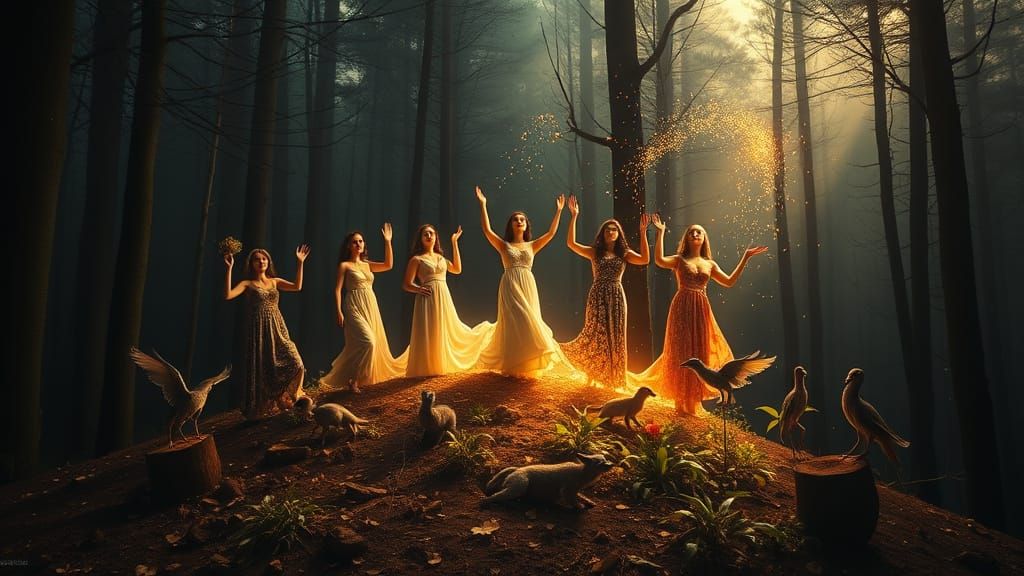 Seven Women Rise Up from the Dark Forest Floor in Vibrant, S...