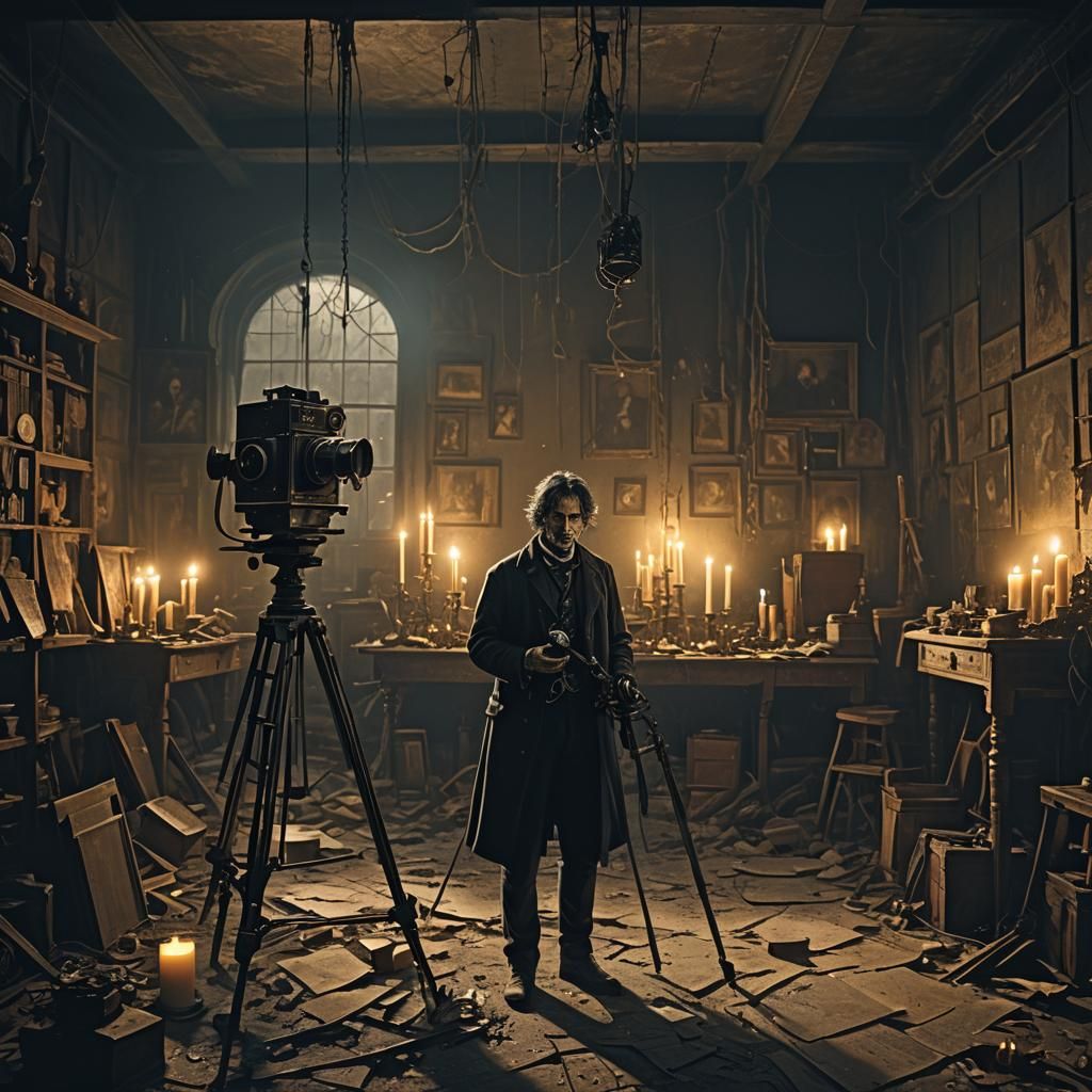 Mister Camera in Abandoned Studio: Gothic Concept Art