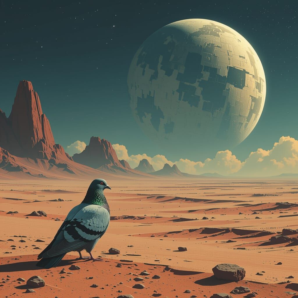 Dystopian Pigeon Planet in Digital Art Style