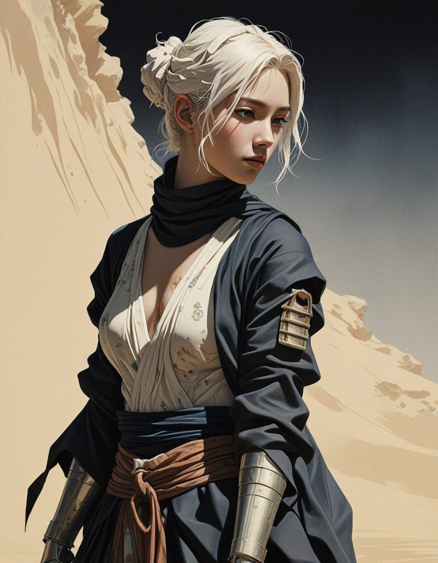 Elegant Robot Samurai in Desert Camouflage