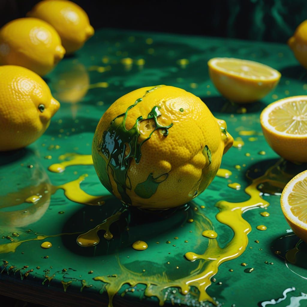 Vibrant Surrealistic Macro Study of a Dying Lemon in Oil Pai...