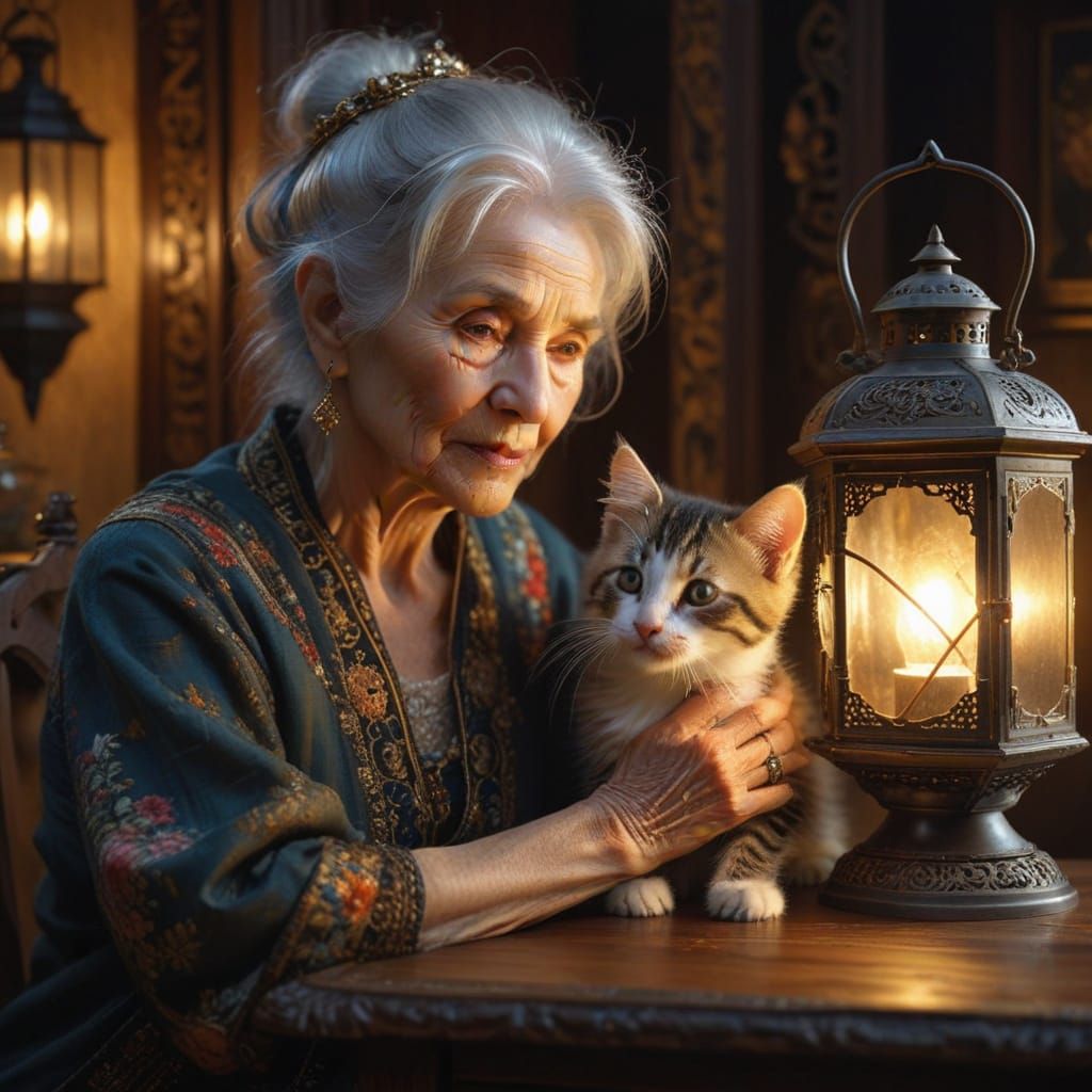 Lantern Light Portrait of an Elderly Woman