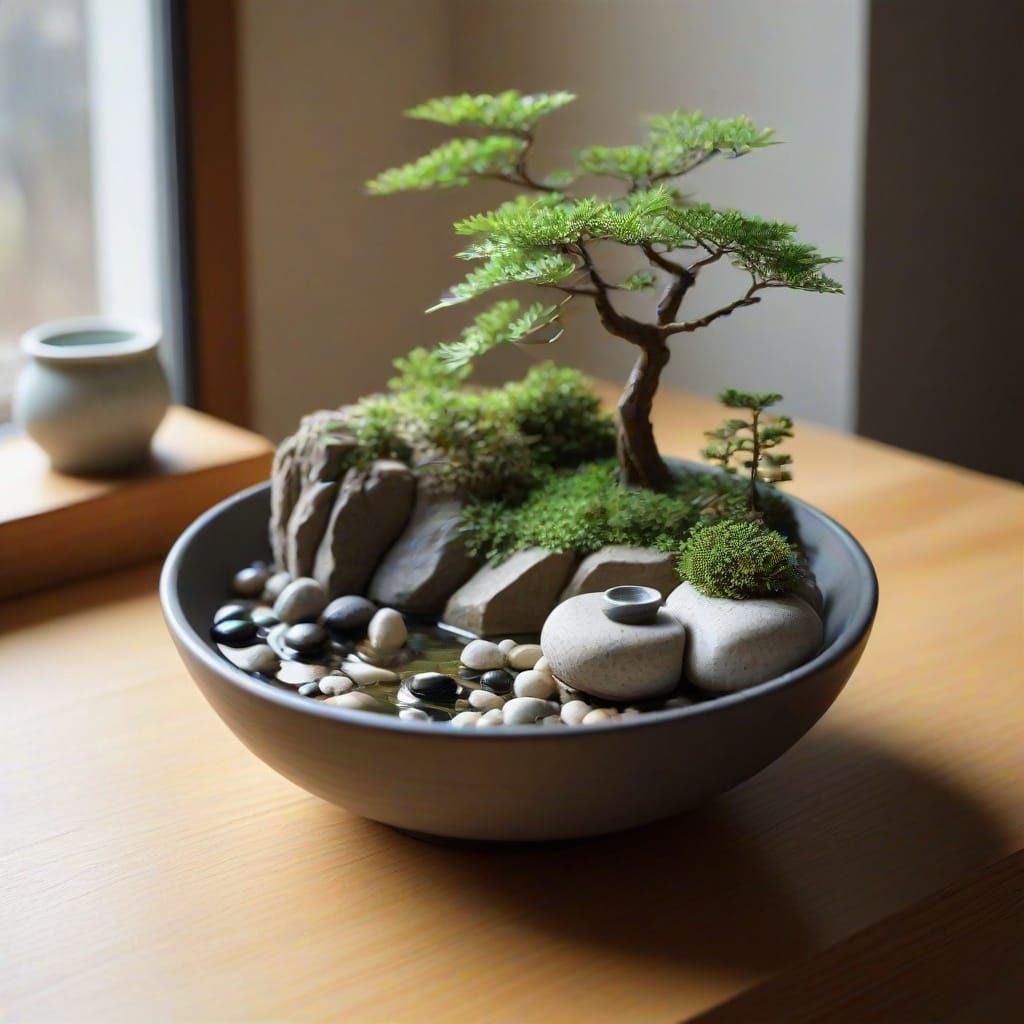 Surreal Teacup Zen Oasis in Soft Japanese Watercolor Style