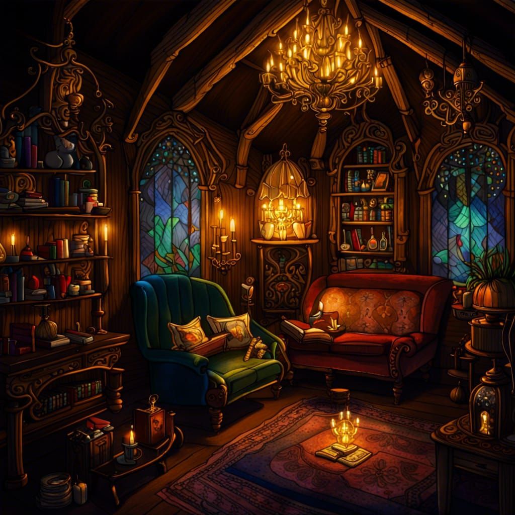 Enchanted Cabin Parlor with Exotic Details