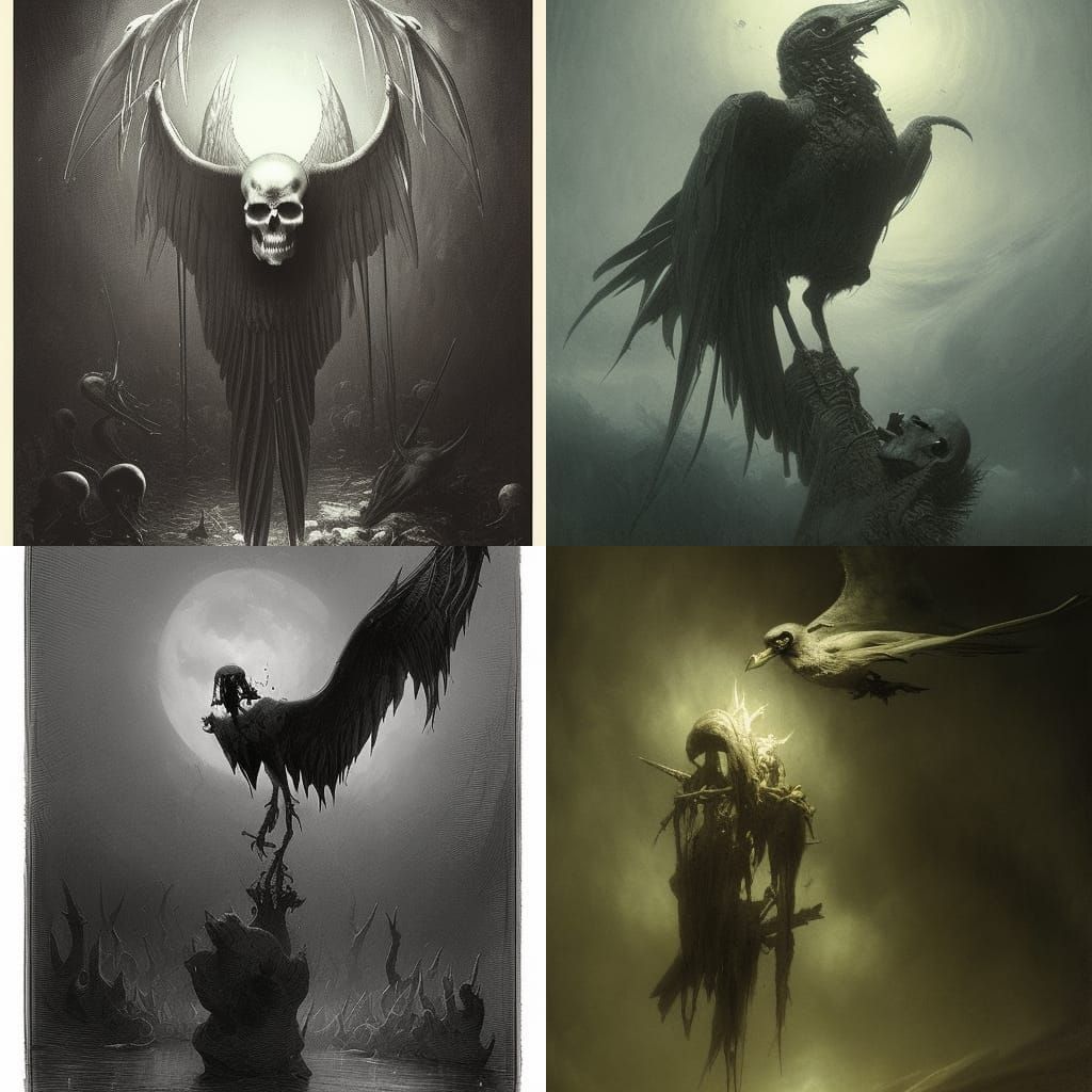 Terrifying Skull Bird in Gothic Horror Style