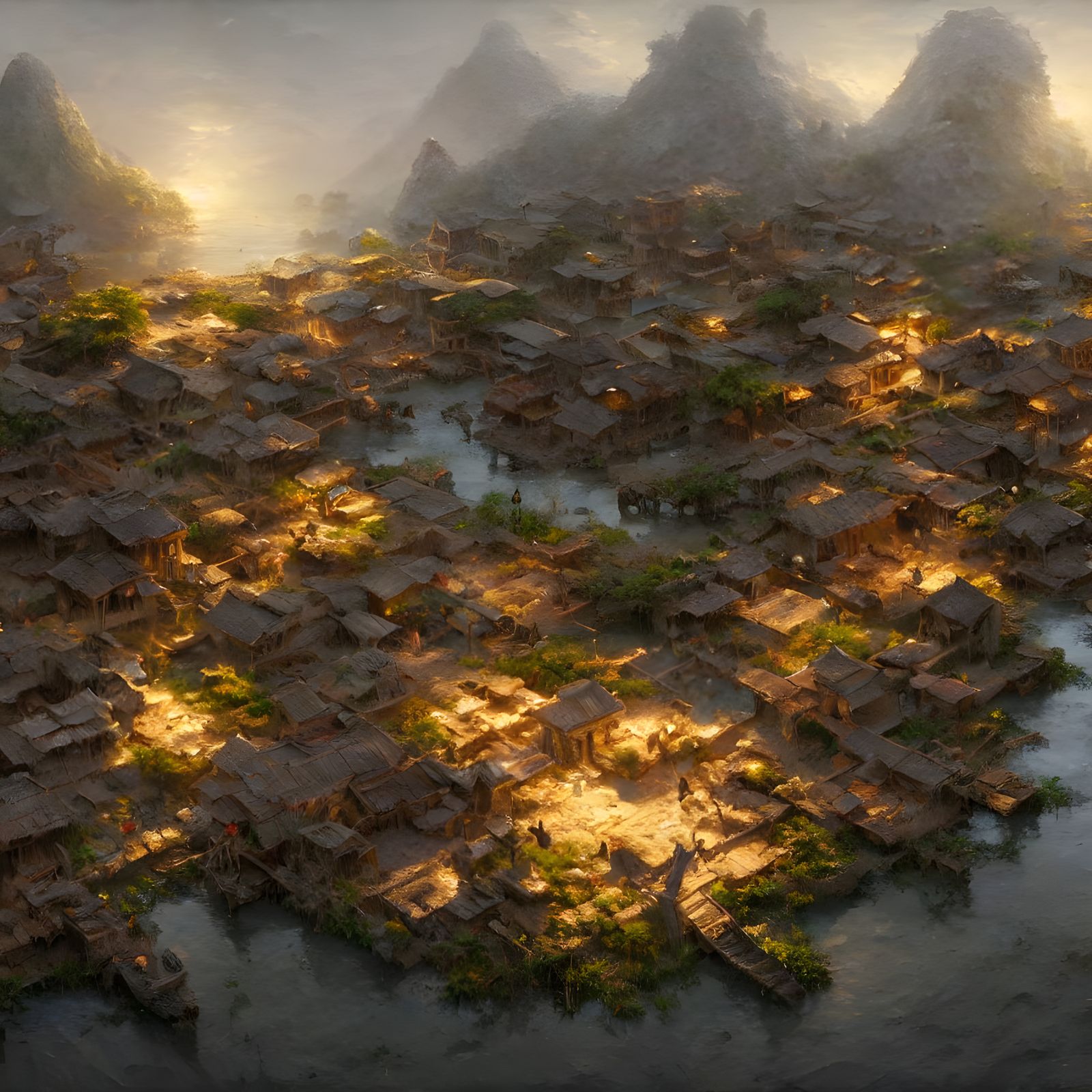 Floating Island Village in Detailed Digital Illustration