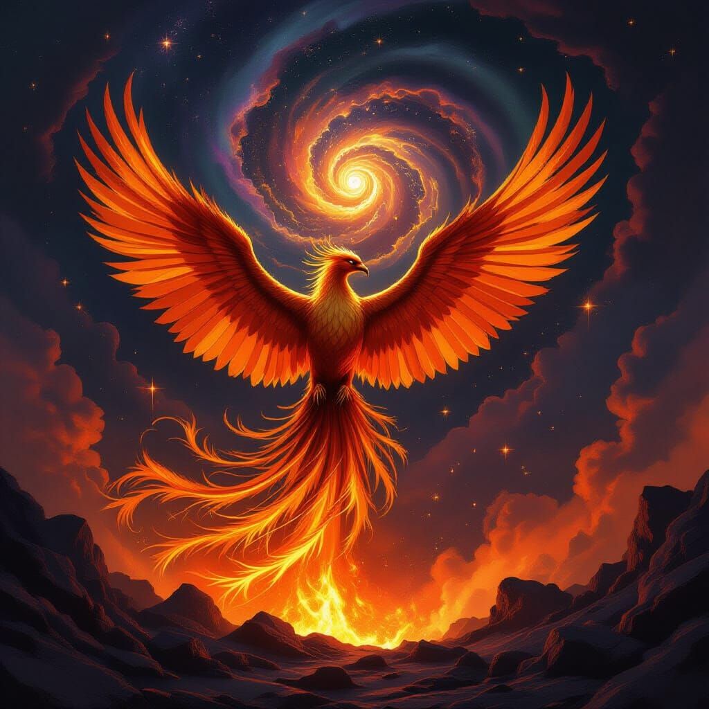 Phoenix Rises From Inferno in Dramatic High-Fantasy Art