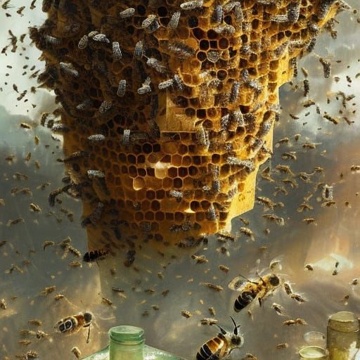 Elegant Beehive with Dripping Honey in 8K