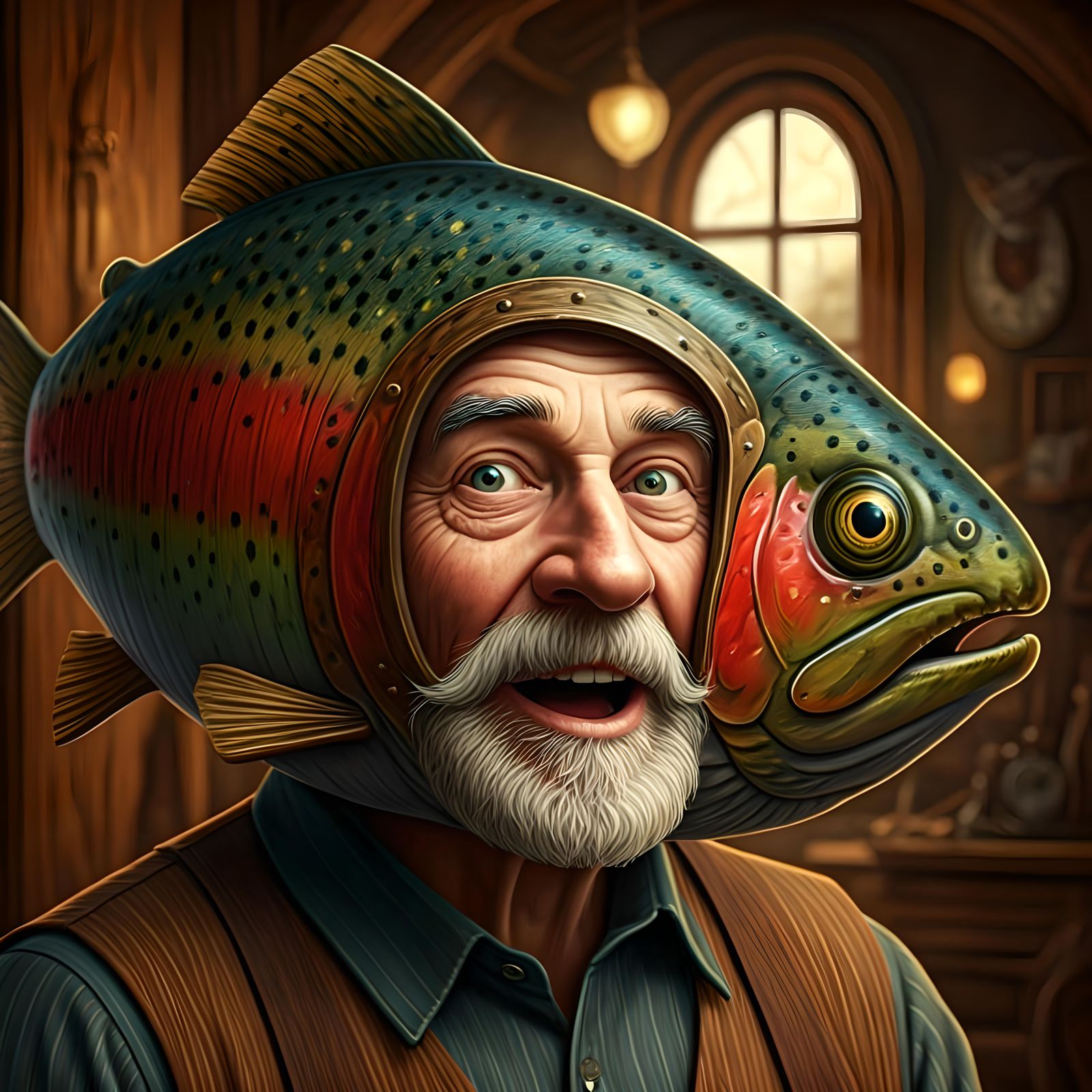 Rainbow Trout Mask Seamlessly Blended on Wood