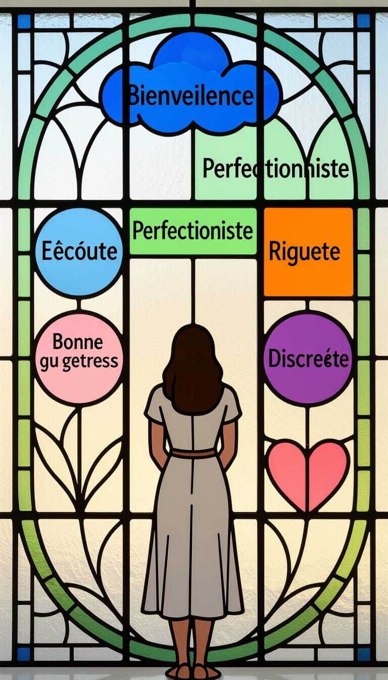 Woman Before Lalique-Inspired Stained Glass Window