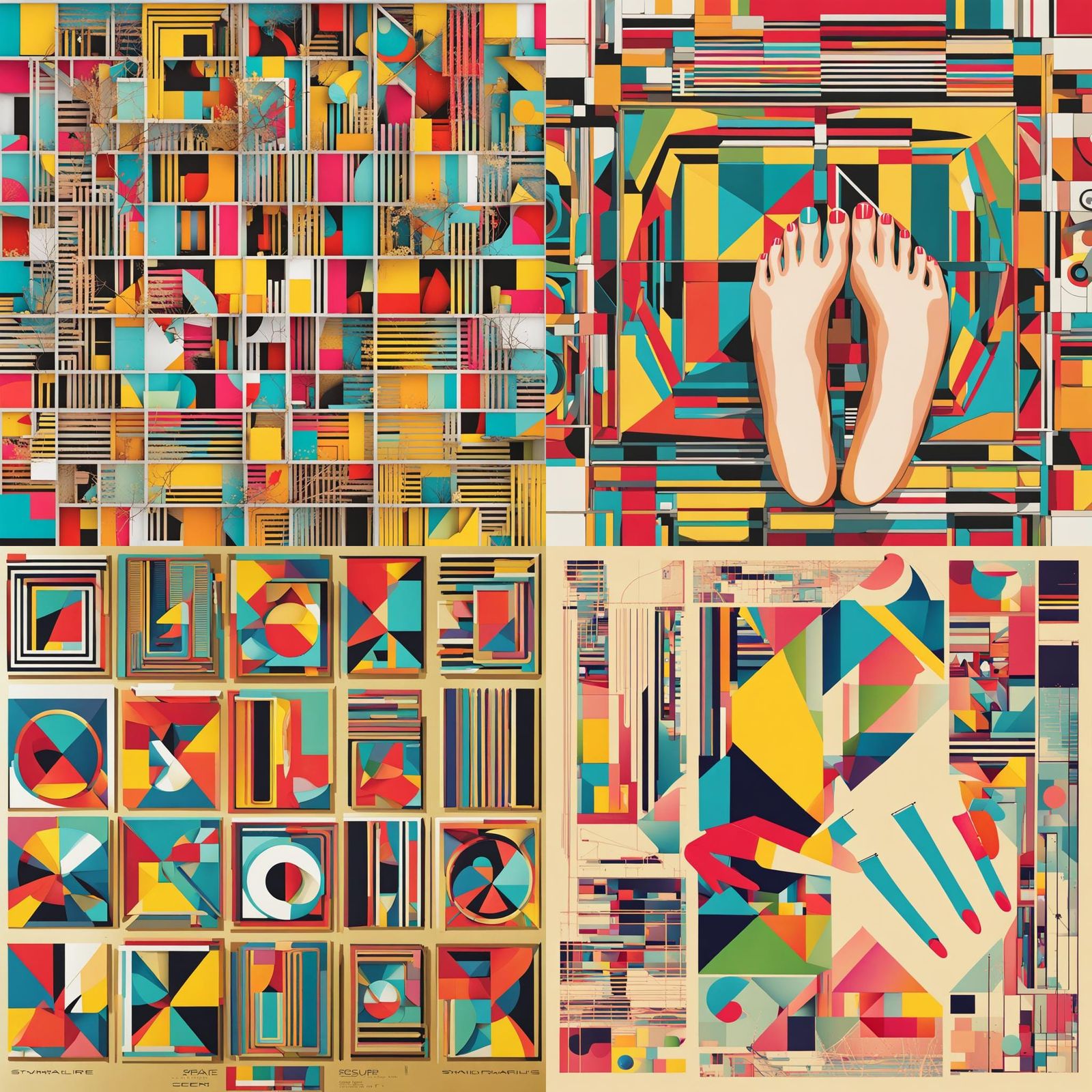 Pop Art Nail Polish Manicure Pedicure in Bauhaus Style