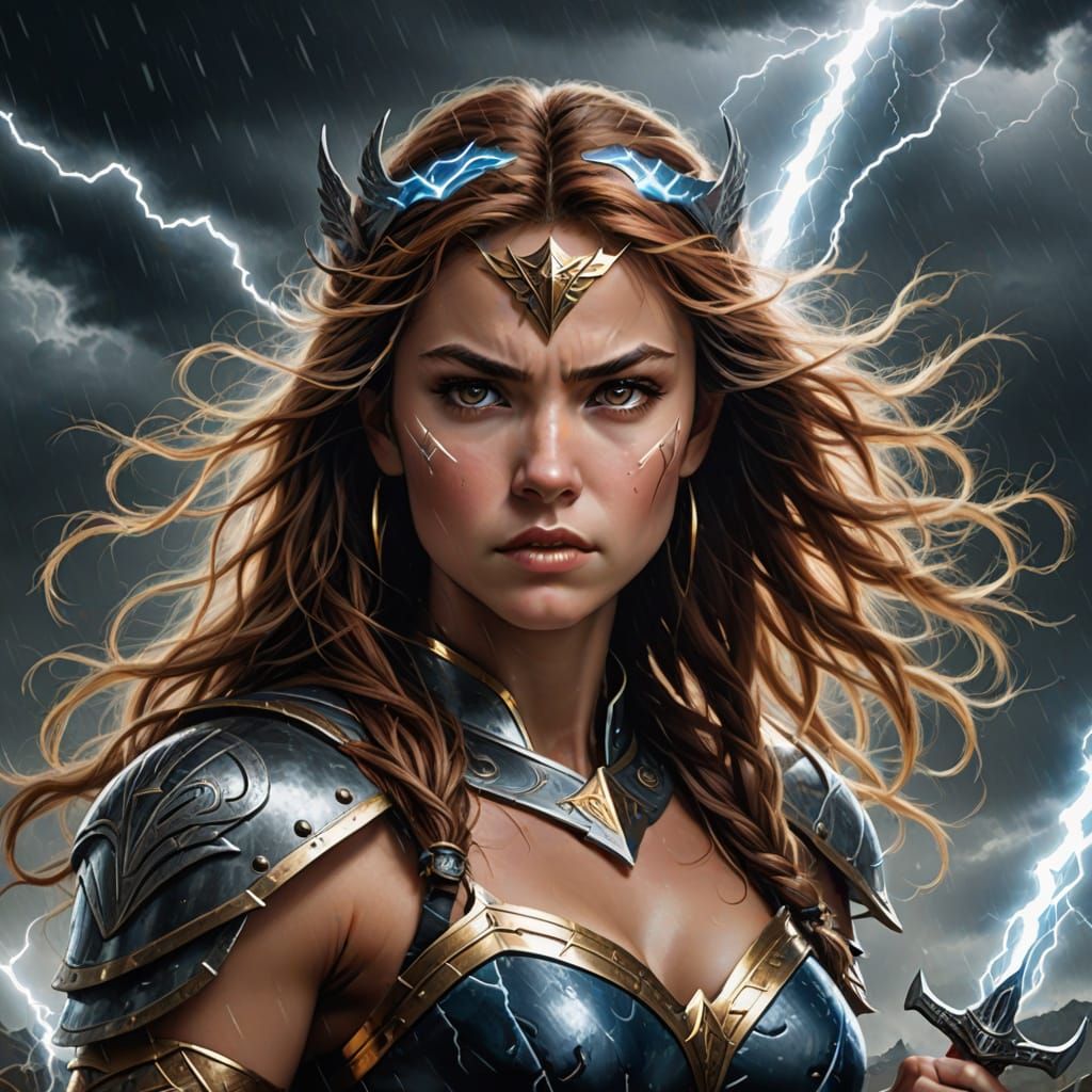 Epic Warrior Princess in Stormy Thunder