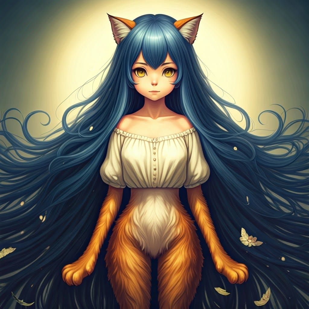 Faun Girl with Cat Legs in Anime Style