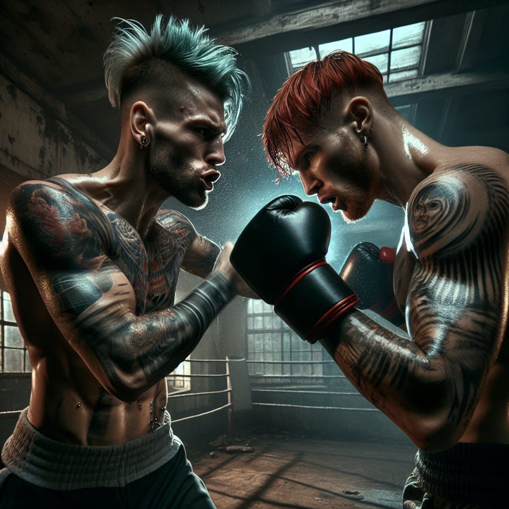 Intense Boxing Match in Abandoned Gym