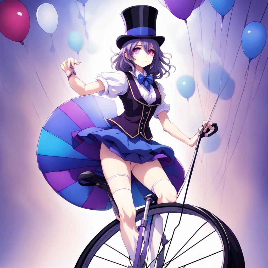 Anime Circus Girl on Unicycle in Manga Style