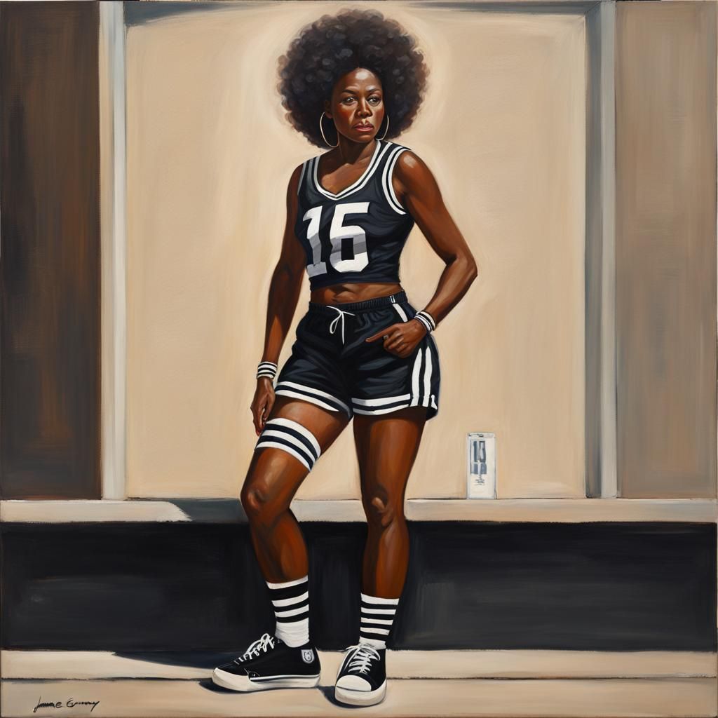 3D Woman in Raiders Gear as Oil Painting