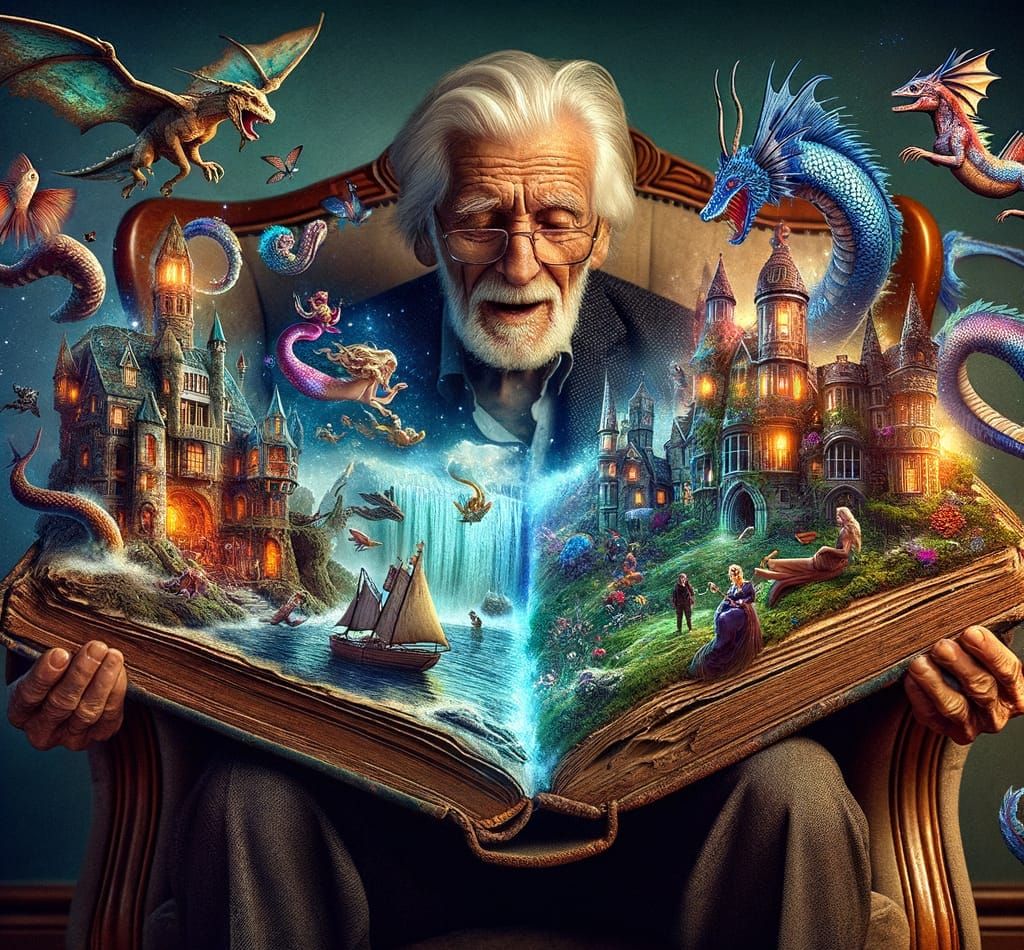Elderly Wizard Brings Ancient Tales to Life with Enchanted B...