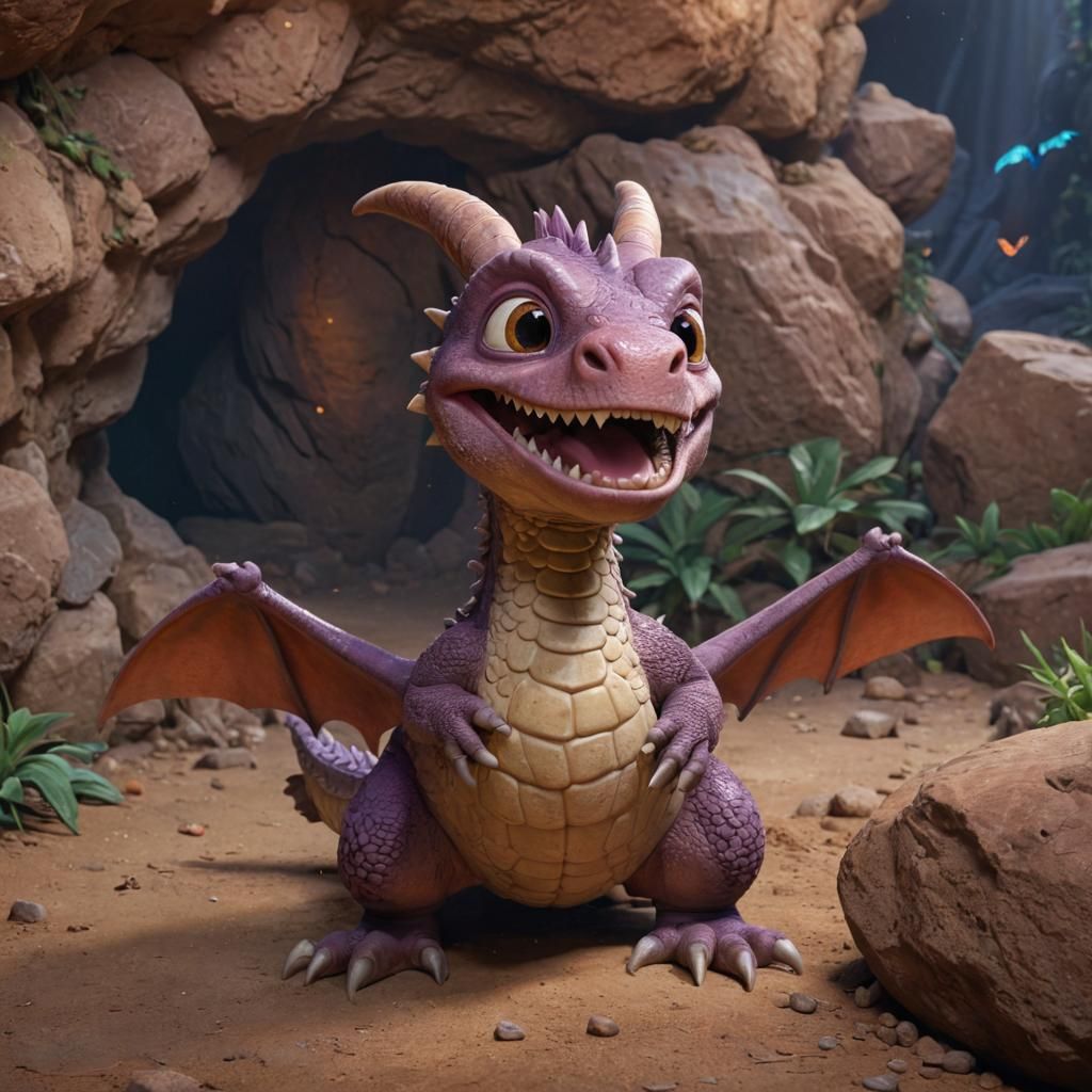 Baby Dragon Hatching in Cave: 3D Digital Art