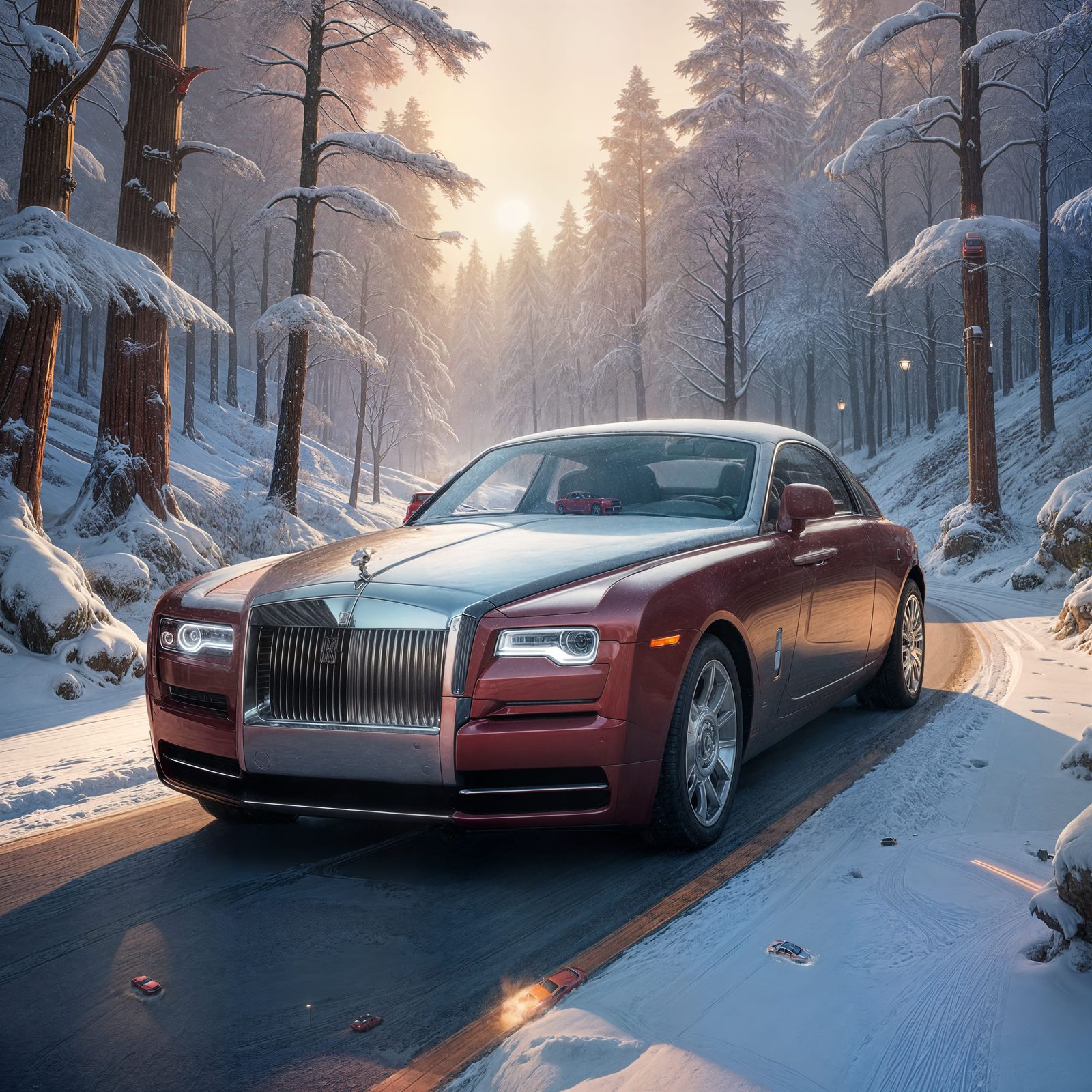 Luxurious Red Rolls-Royce Sweptail in Snowy Wonderland