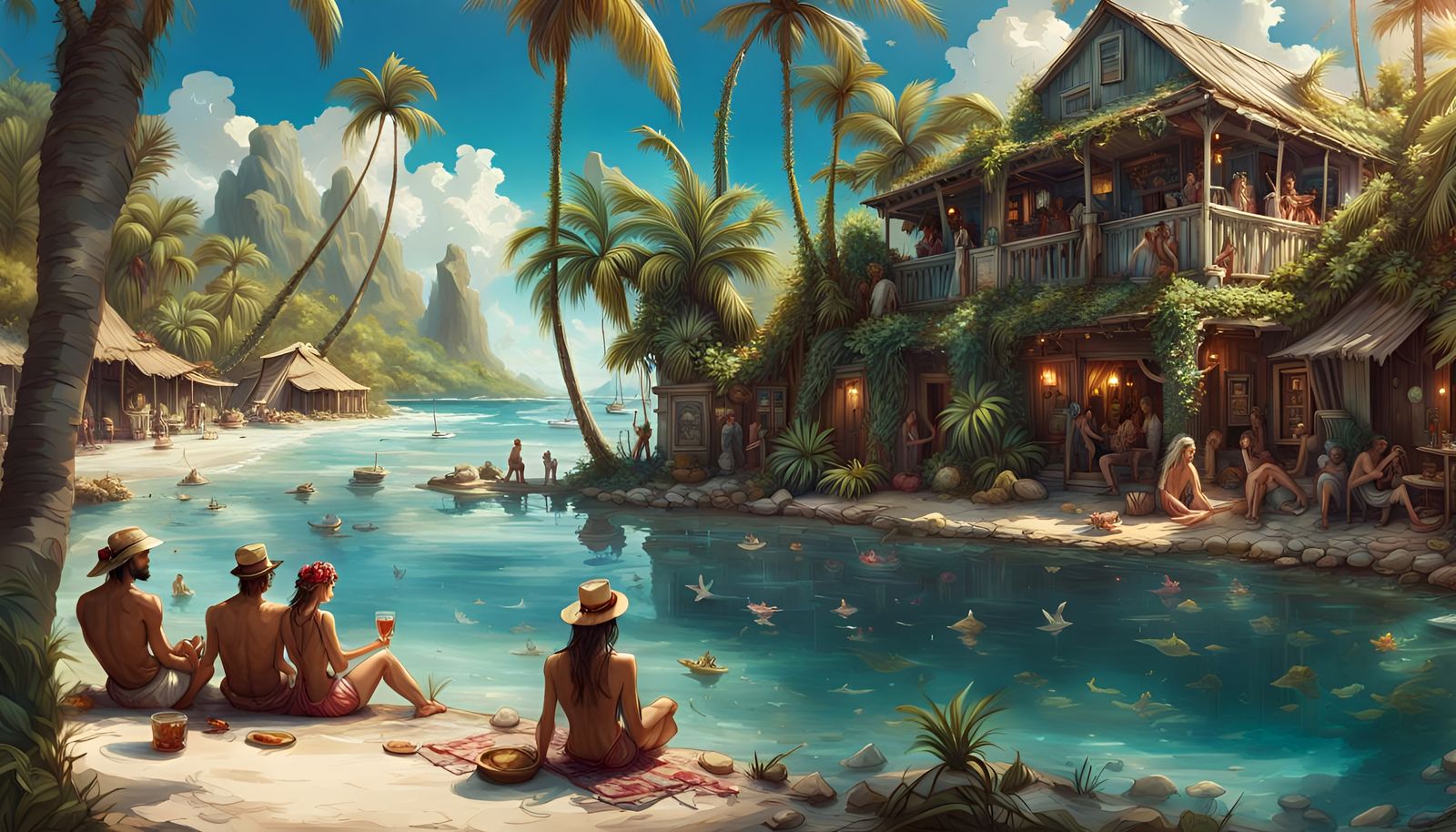Lush Caribbean Oasis Digital Illustration in 8K