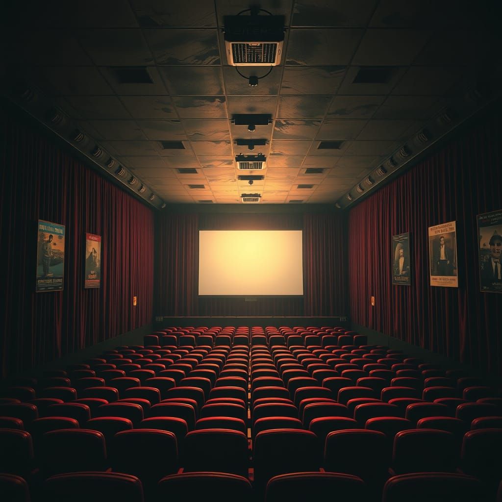 Nostalgic Cinema Interior in Warm, Golden Light