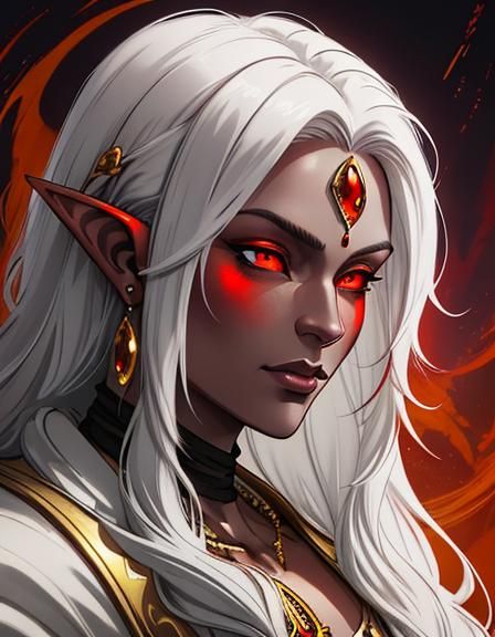 Ash Elf Mage with Red Eyes, Anime Concept Art