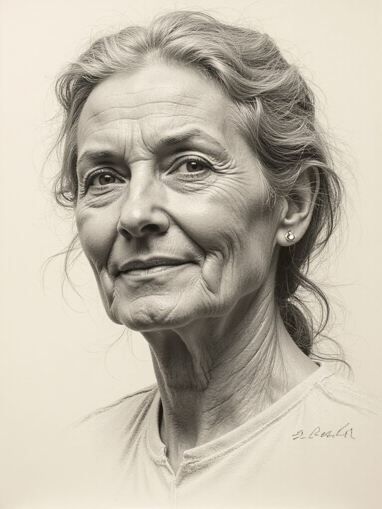 Pencil portrait of an old woman