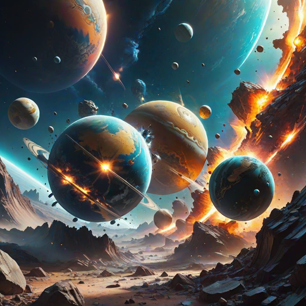 Planetary Collision in Distant Galaxy, Hyperrealistic Concep...