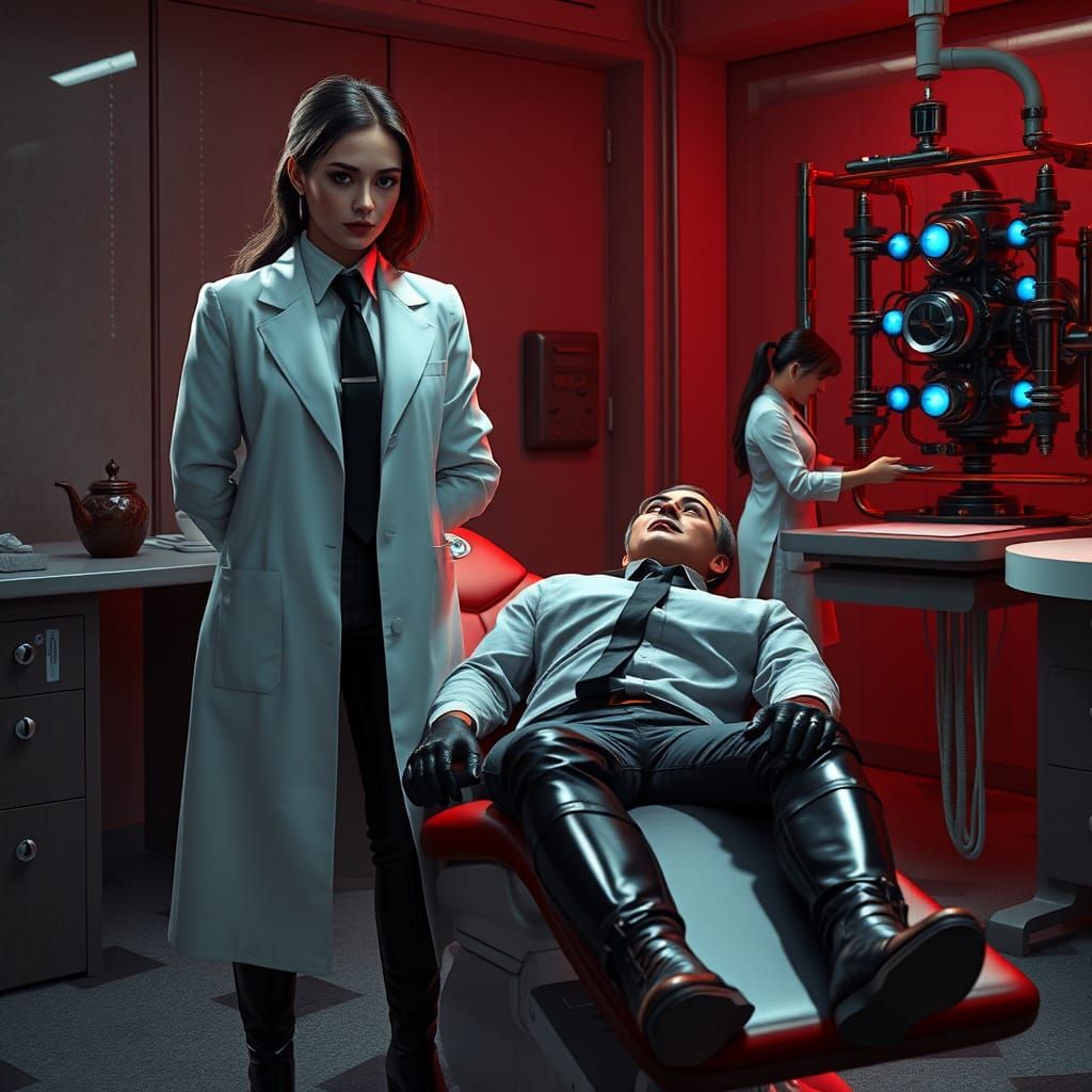 Imposing Scientist and Hypnotic Device, as Matte Painting