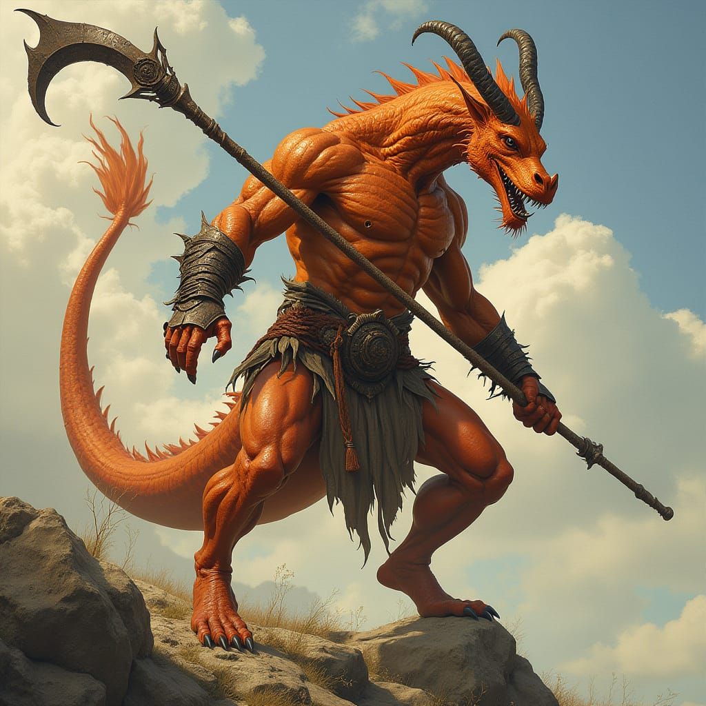 Dragonborn Barbarian with Glaive in Fantasy Art Style