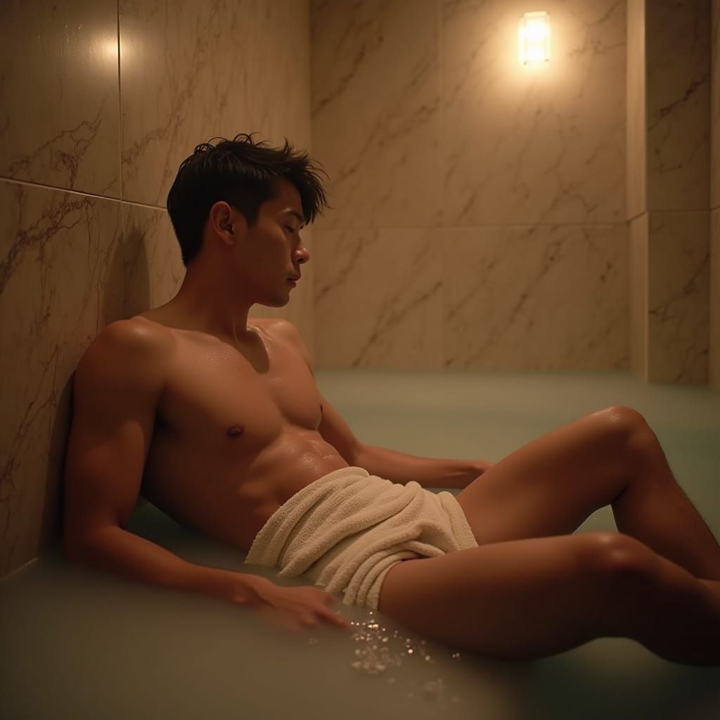 Inuit Man Relaxing in Turkish Hammam
