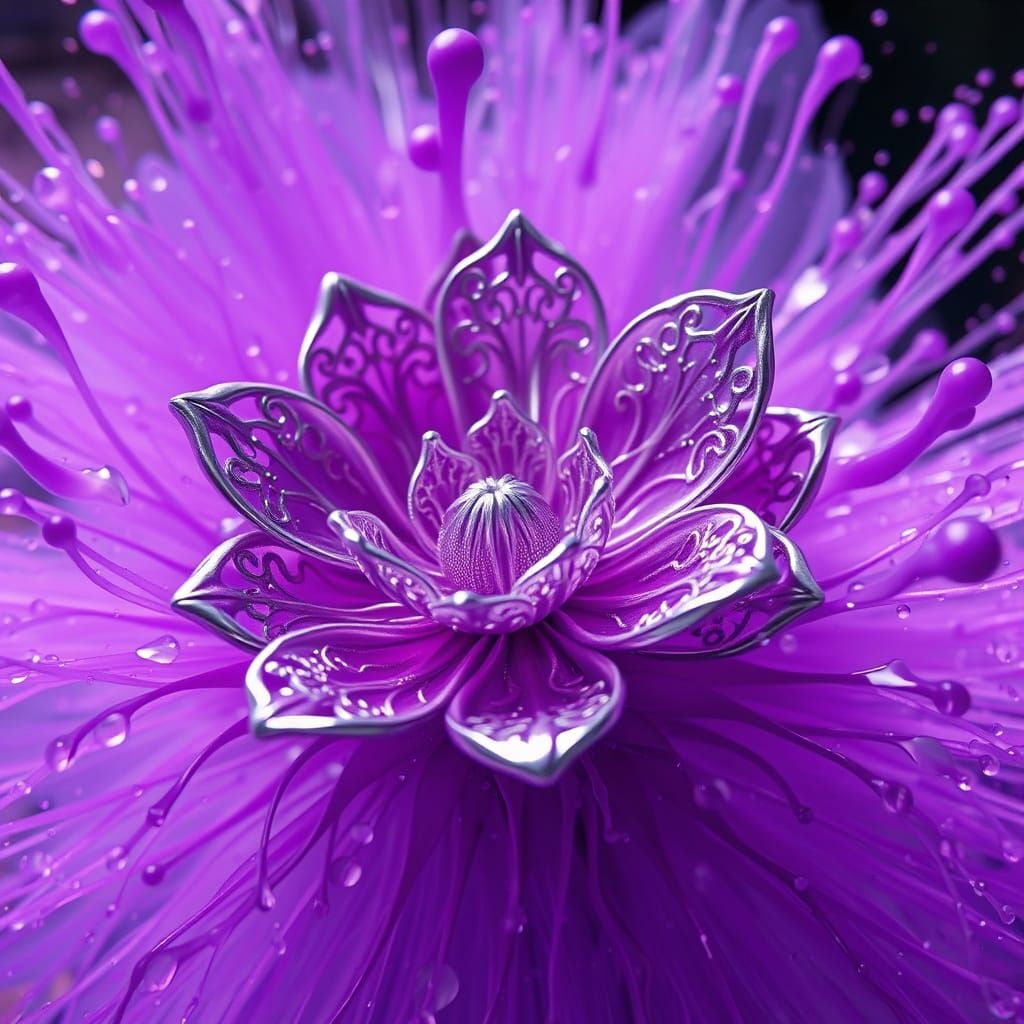 Dreamlike Alien Bloom in Vibrant Purple Explosion