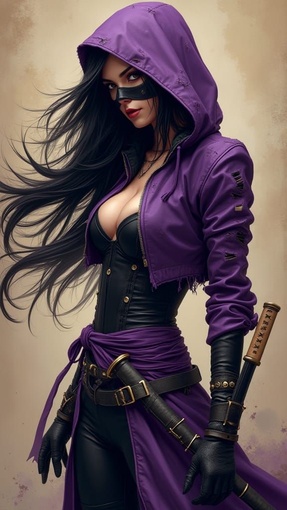 Seductive Assassin in Purple: A Cinematic Portrait