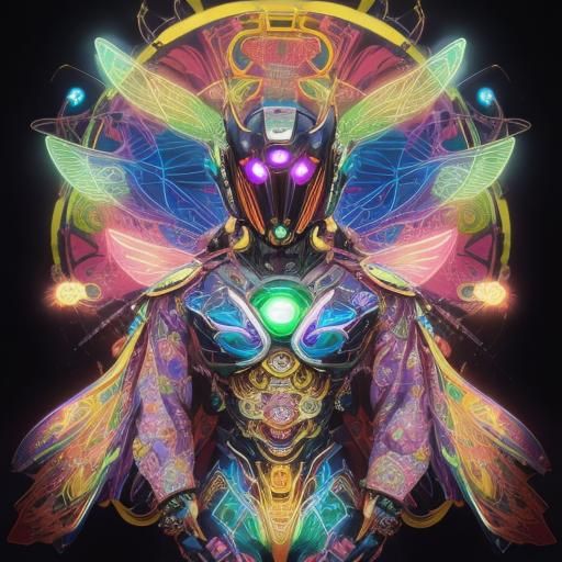 Insect Robot Superhero in Cyberpunk Candy Art Style