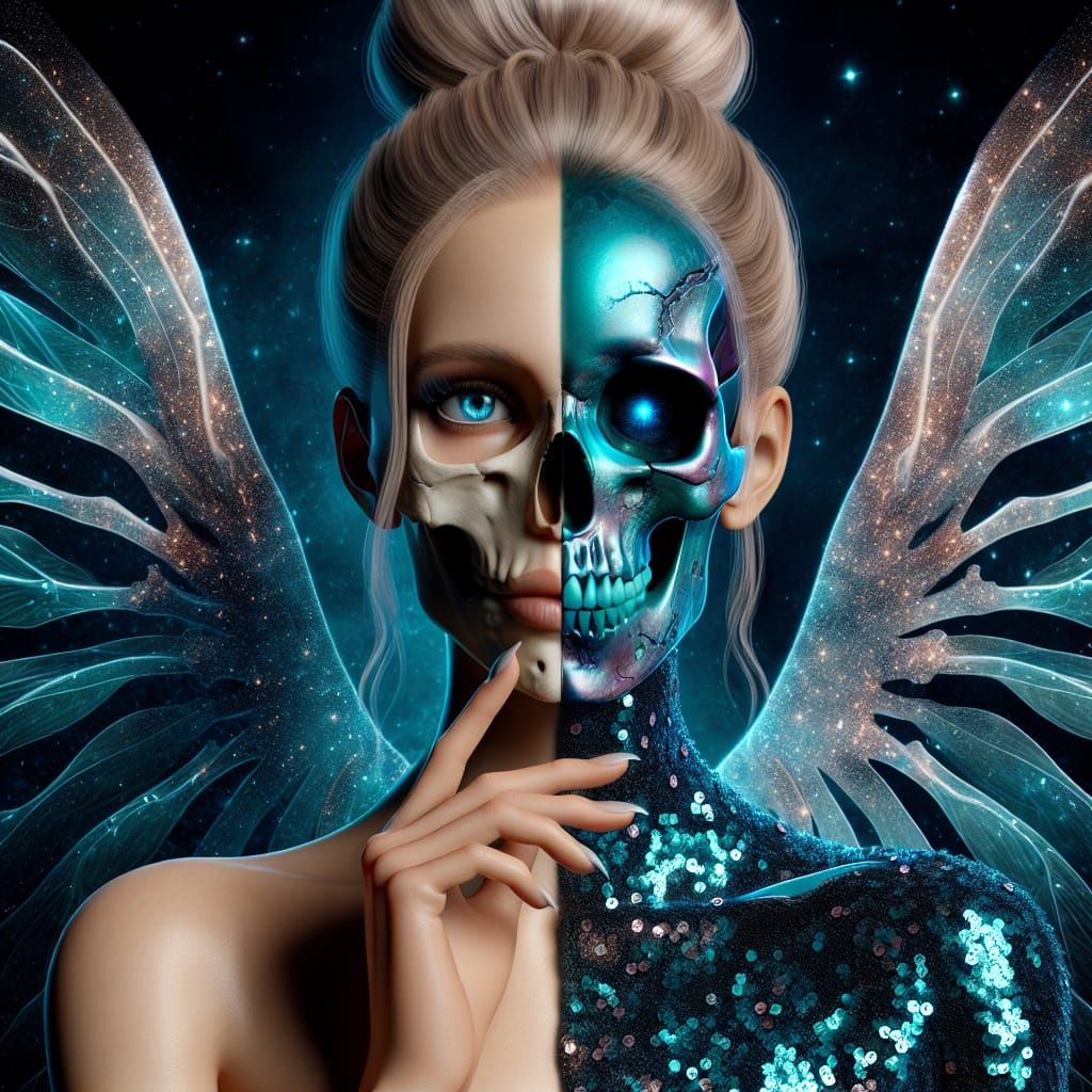 Hybrid Human-Skeleton with Starry Wings