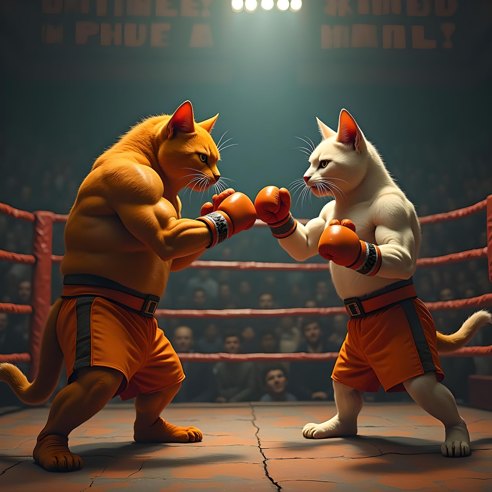 Anthropomorphic Cats Boxing in Detailed Matte Painting