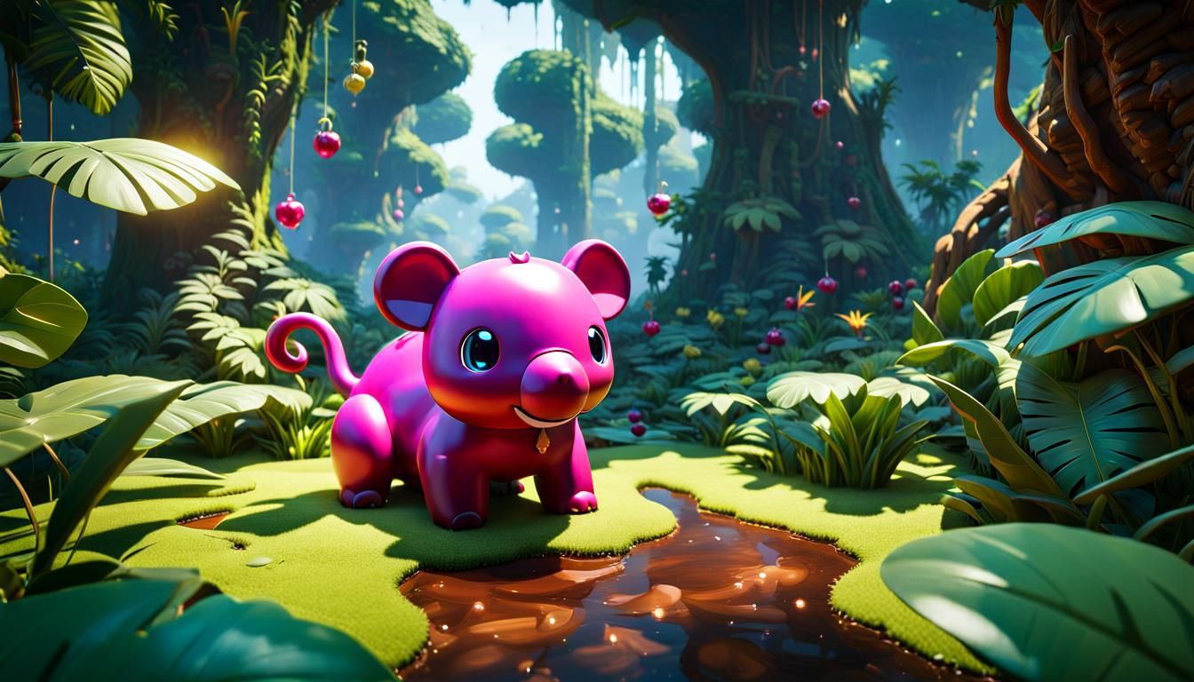 Fantasy jungle, in the style of kawaii aesthetic, unreal eng...