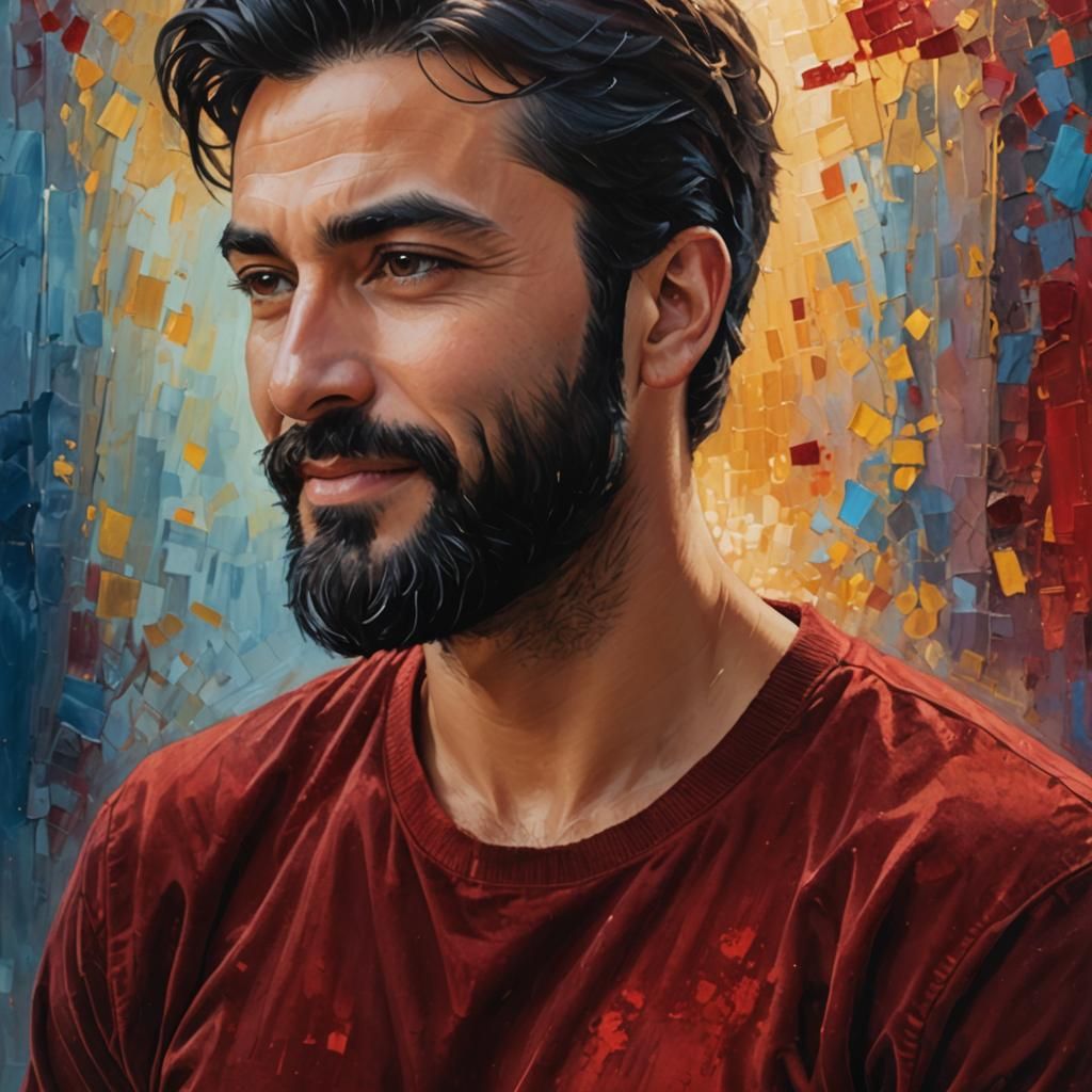 Handsome Turkish Man in Neo-Impressionist Oil Painting