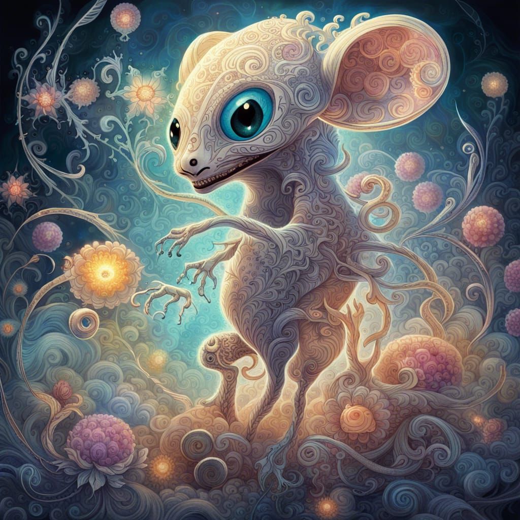 Alien Monster Holds Mouse: Suminagashi Graffiti Art