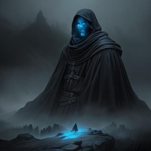 Mystical Assassin on Mountain Ledge in Fantasy Art