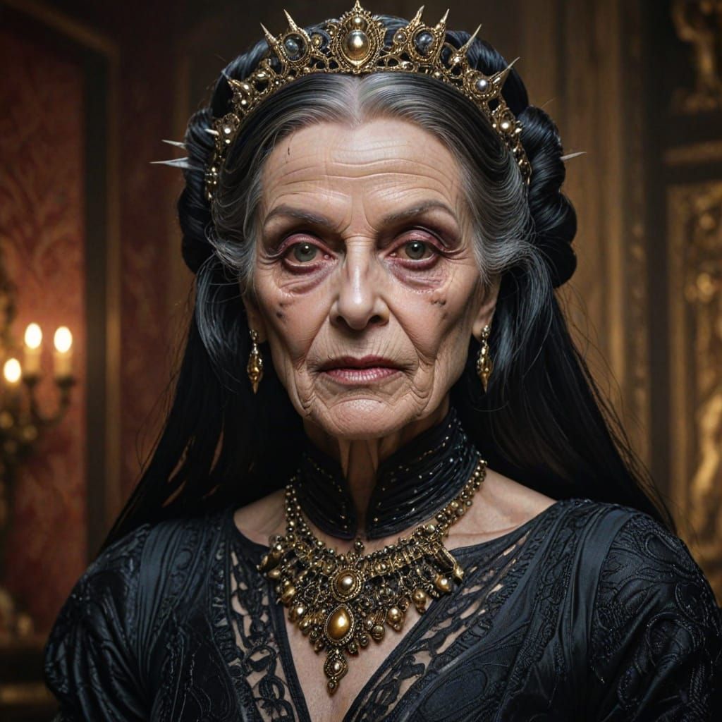 Elegant Matriarch Commands Adoring Courtiers in Lavish, Hype...