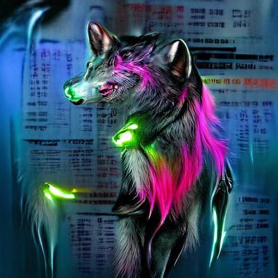 Cyberpunk Wolf with Glowing Neon Iridescence