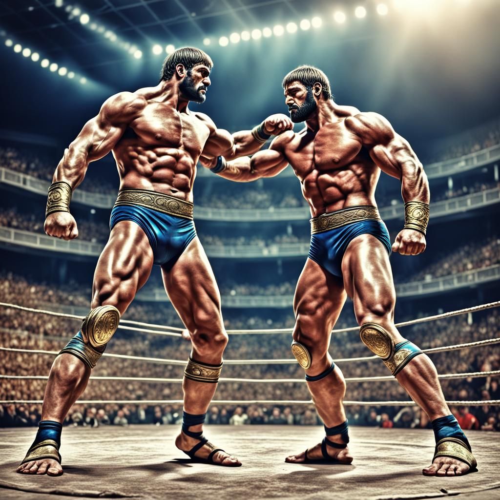 Muscular Wrestlers in Ancient Greek Digital Art