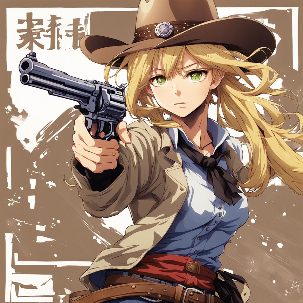 Blonde Cowgirl Gunslinger in Anime Style