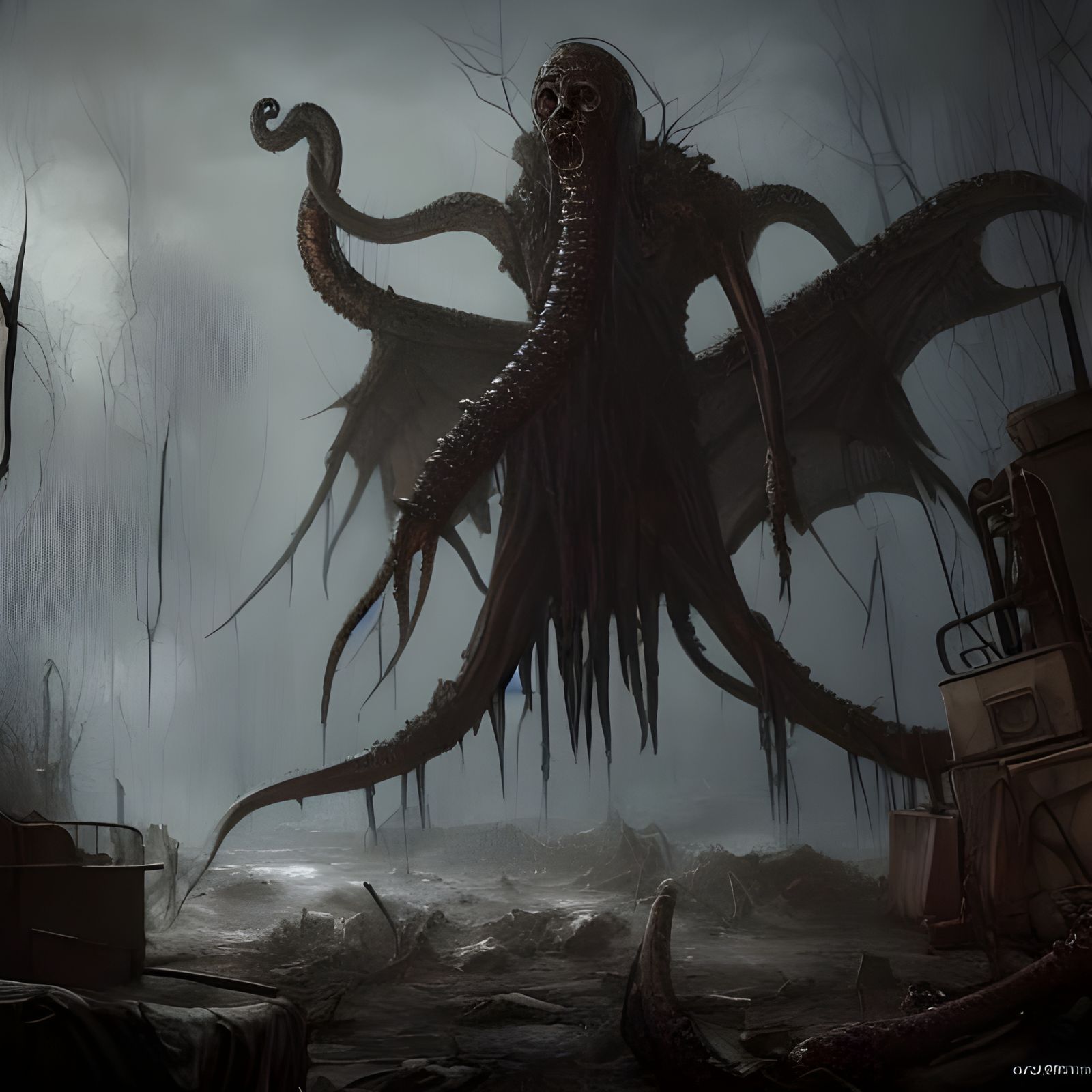 Dark Post-Apocalyptic World Ruined by Lovecraftian God