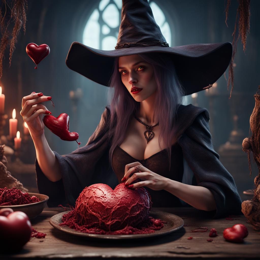 Witch Eating Heart in Detailed Matte Painting